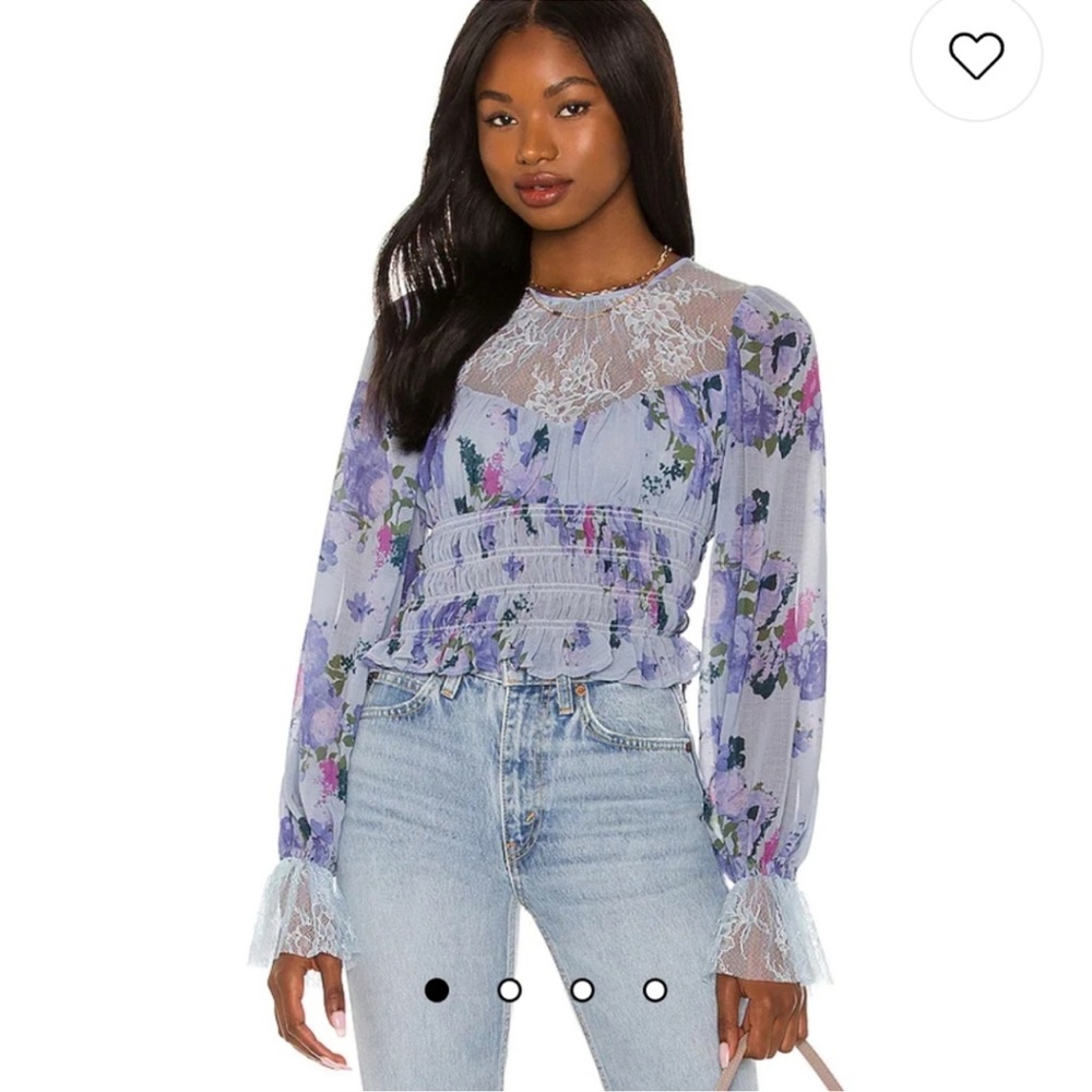 Free People revolve Daphne Silver Blue smocked purple lace boho blouse top S